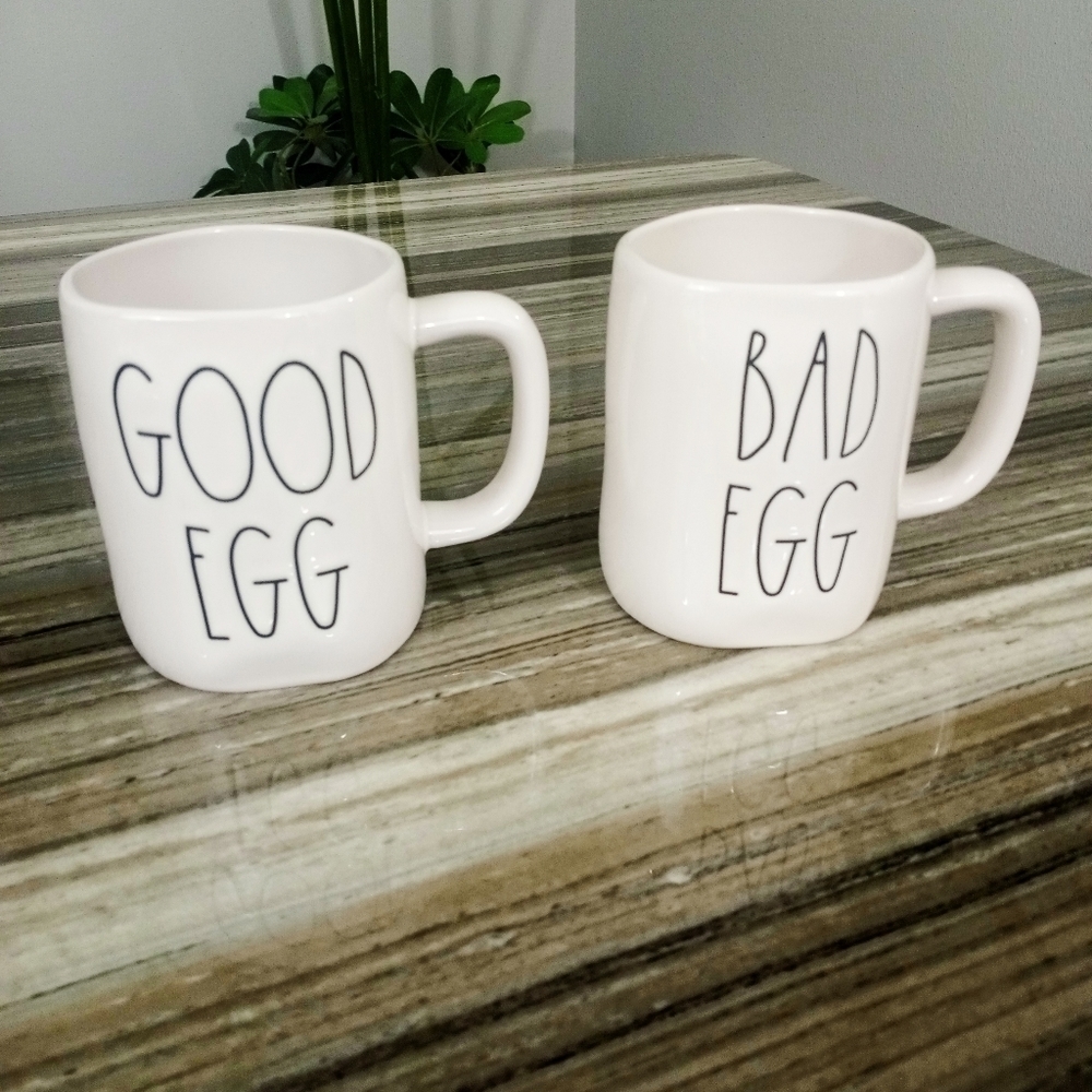 𝅺RAE Dunn Good Egg Bad Egg Set of Two Mugs